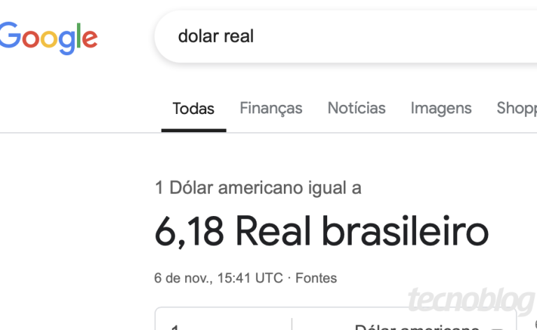 Busca por “dólar real” no Google mostra câmbio incorreto • Internet • Tecnoblog