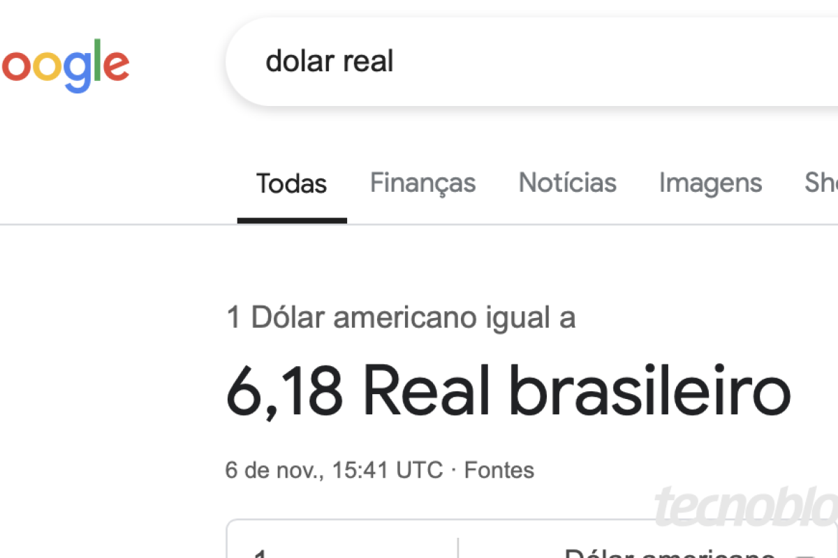 Busca por “dólar real” no Google mostra câmbio incorreto • Internet • Tecnoblog