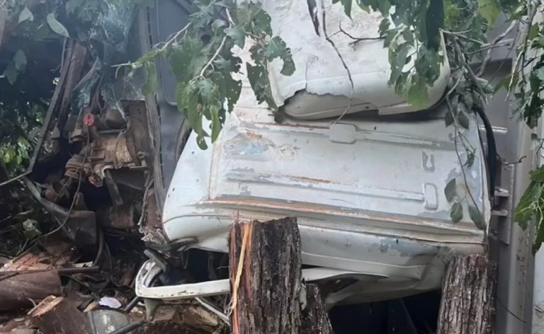 Caminhão tombou em Nova Roma